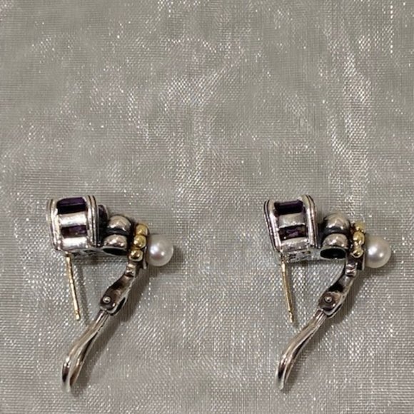 Lagos Caviar Amethyst & Pearl in 18k Yellow Gold & Sterling Silver Earrings - Picture 6 of 10